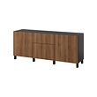 BESTÅ - Storage combination with drawers, black-brown/Lappviken/Stubbarp walnut effect, 180x42x74 cm
