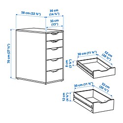 ALEX - Unit laci, putih, 36x70 cm