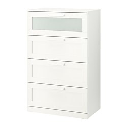 BRIMNES - Lemari 4 laci, putih/kaca frosted, 78x124 cm
