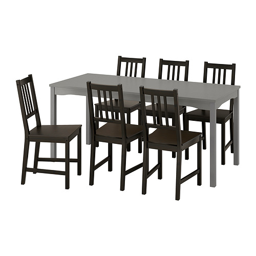STEFAN/HAUGA meja dan 6 kursi, abuabu/abuabu, 168x74 cm IKEA Indonesia