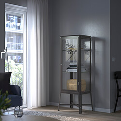 FABRIKÖR - Glass-door cabinet, dark grey, 57x150 cm