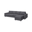 VIMLE - 4-seat sofa with chaise longue, with wide armrests/Gunnared medium grey