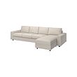 VIMLE - Sofa 4 dudukan dengan chaise longue, dengan sandaran tangan lebar/Gunnared krem
