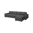 VIMLE - 4-seat sofa with chaise longue, with wide armrests/Hallarp grey
