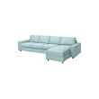 VIMLE - 4-seat sofa with chaise longue, with wide armrests/Saxemara light blue