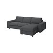 VIMLE - 3-seat sofa with chaise longue, with wide armrests/Hallarp grey