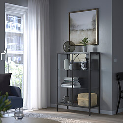 RUDSTA - Glass-door cabinet, anthracite, 80x37x120 cm