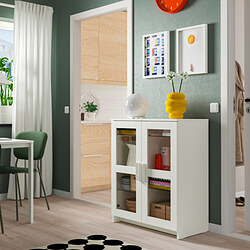BRIMNES - Cabinet with doors, glass/white, 78x95 cm