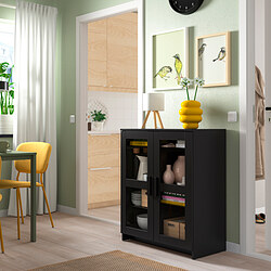 BRIMNES - Cabinet with doors, glass/black, 78x95 cm