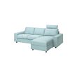VIMLE - 3-seat sofa with chaise longue, with wide armrests with headrest/Saxemara light blue