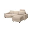 VIMLE - 3-seat sofa with chaise longue, with wide armrests with headrest/Hallarp beige