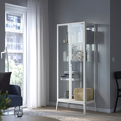 MILSBO - Kabinet pintu kaca, putih, 73x175 cm