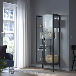 MILSBO - Kabinet pintu kaca, antrasit, 73x175 cm