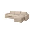 VIMLE - 3-seat sofa-bed with chaise longue, with wide armrests/Hallarp beige