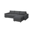VIMLE - 3-seat sofa-bed with chaise longue, with wide armrests/Hallarp grey