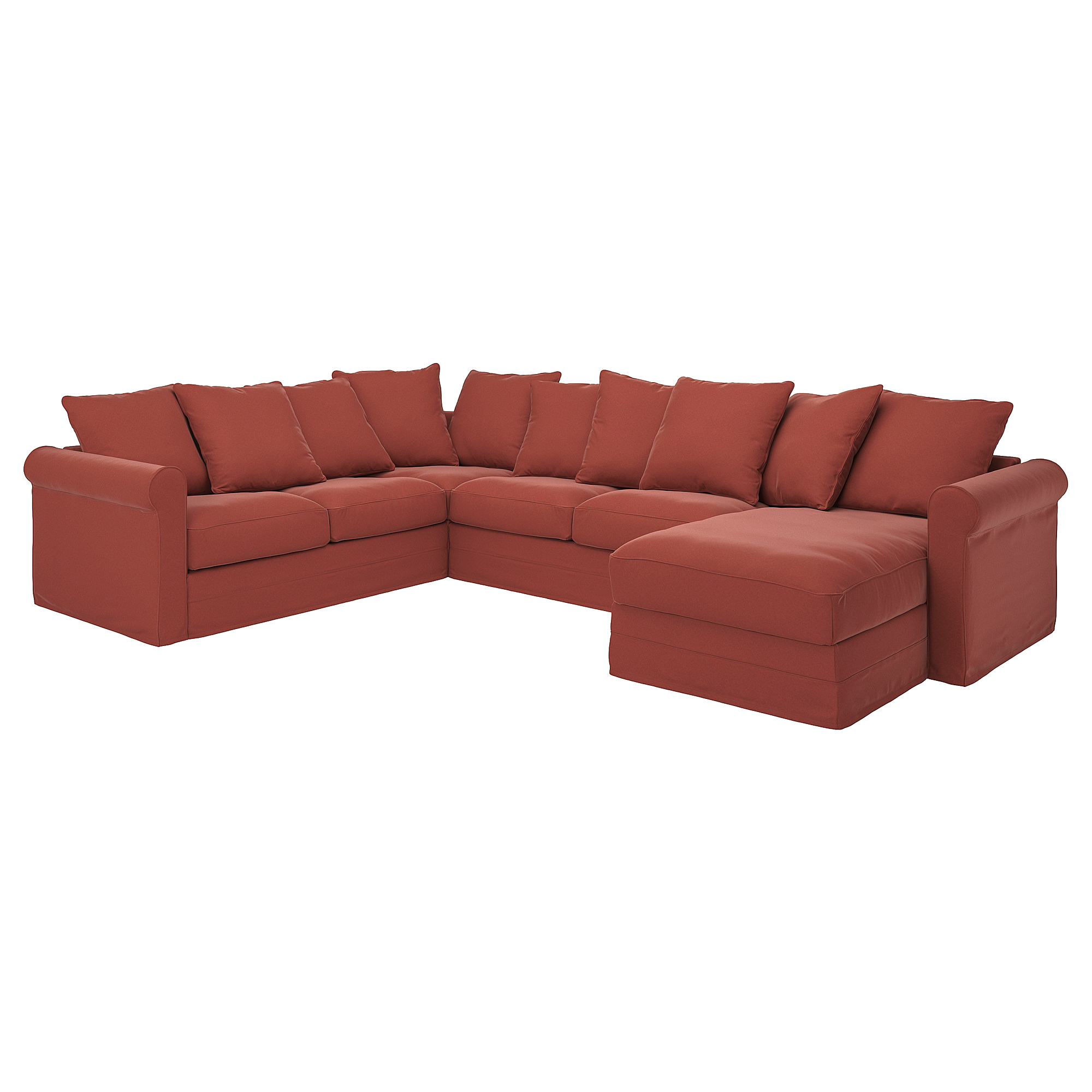 GRÖNLID sofa sudut, 5 dudukan, dengan chaise longue/Ljungen merah cerah