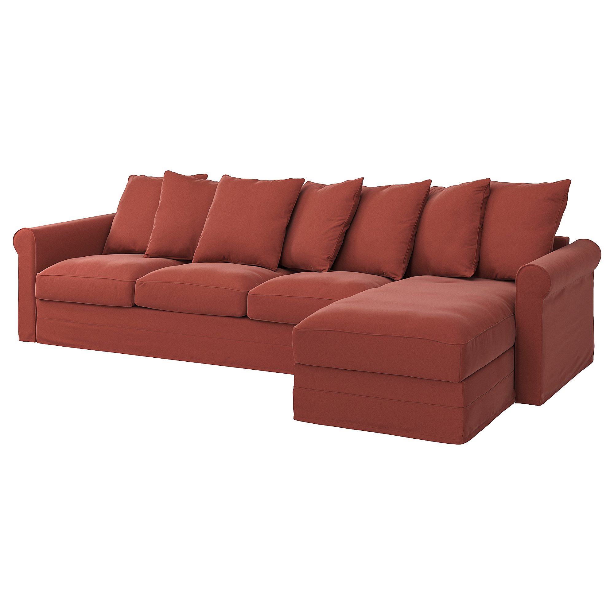 GRÖNLID sofa 4 dudukan dengan chaise longue, Ljungen merah cerah IKEA Indonesia
