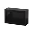 BESTÅ - Unit rak dengan pintu kaca, hitam-cokelat/Sindvik kaca bening hitam-cokelat, 60x22x38 cm