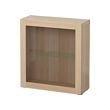BESTÅ - Unit rak dengan pintu kaca, efek kayu oak diwarnai putih/Sindvik kaca bning ksan kayu oak dwrnai pth, 60x22x64 cm