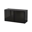 BESTÅ - Unit rak dengan pintu kaca, hitam-cokelat/Glassvik kaca hitam/bening, 120x42x64 cm