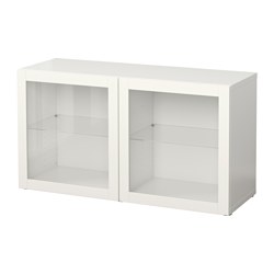 BESTÅ - Unit rak dengan pintu kaca, putih/Sindvik kaca bening putih, 120x40x64 cm