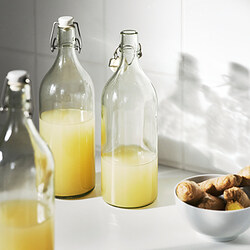 KORKEN - Botol dengan penutup, kaca bening, 1 l