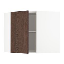 METOD - Corner wall cabinet with shelves, white/Sinarp brown, 68x37x60 cm