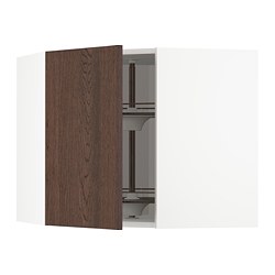 METOD - Corner wall cabinet with carousel, white/Sinarp brown, 68x37x60 cm