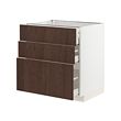 METOD/MAXIMERA - Base cabinet with 3 drawers, white/Sinarp brown, 80x60x80 cm
