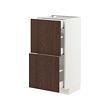 METOD/MAXIMERA - Base cab with 2 fronts/3 drawers, white/Sinarp brown, 40x37x80 cm