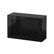 BESTÅ - Kombinasi kabinet dpasang di dnding, hitam-cokelat Glassvik/hitam kaca bening, 60x22x38 cm