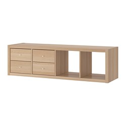 KALLAX - Unit rak dengan 2 sisipan, efek kayu oak diwarnai putih, 42x147 cm