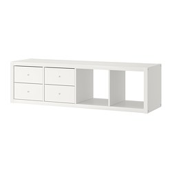 KALLAX - Unit rak dengan 2 sisipan, putih, 42x147 cm