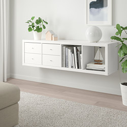 KALLAX - Unit rak dengan 2 sisipan, putih, 42x147 cm
