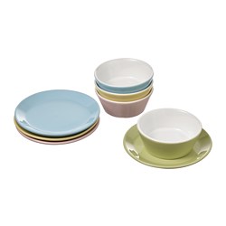 DUKTIG - Set mangkuk/piring 8 unit, warna campuran