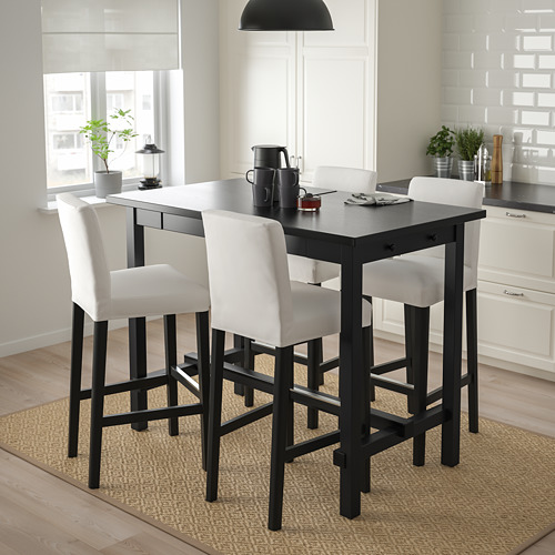 BERGMUND/NORDVIKEN bar table and 4 bar stools, black/Inseros white