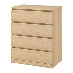 MALM - Chest of 4 drawers, white stained oak veneer, 80x100 cm