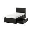 MALM - Bed frame, high, w 2 storage boxes, black-brown, 90x200 cm