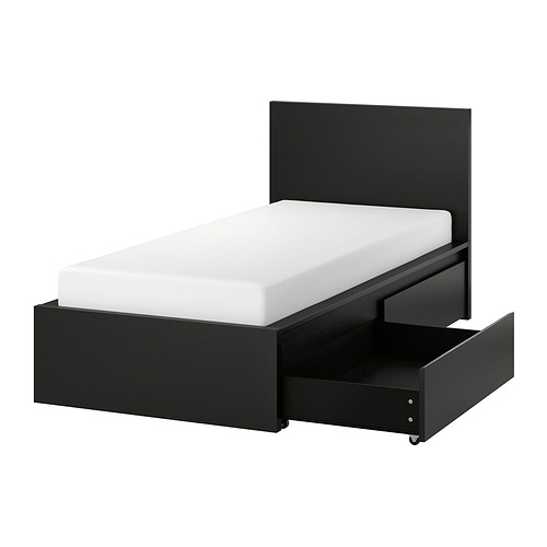 MALM Bed Frame, High, W 2 Storage Boxes, Black-brown/Luröy, 90x200 Cm ...