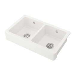 HAVSEN - Sink bowl, 2 bowls w visible front, white, 82x48 cm
