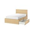 MALM - Bed frame, high, w 2 storage boxes, white stained oak veneer/Lönset, 120x200 cm