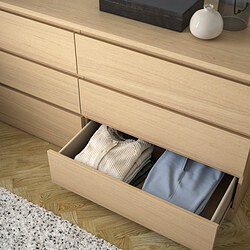 MALM - Lemari 6 laci, veneer kayu oak diwarnai putih, 160x78 cm