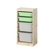 TROFAST - Storage combination with boxes, light white stained pine/light green grey, 44x30x91 cm
