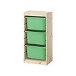 TROFAST - Storage combination with boxes, light white stained pine/bright green, 44x30x91 cm