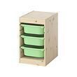 TROFAST - Storage combination with boxes, light white stained pine/light green, 32x44x53 cm