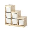 TROFAST - Storage combination with boxes, light white stained pine/white, 94x44x91 cm