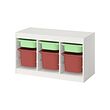 TROFAST - Storage combination with boxes, white light green/red, 99x44x56 cm