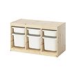 TROFAST - Storage combination with boxes, light white stained pine/white, 93x44x53 cm