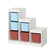 TROFAST - Kombinasi penyimpanan dgn kotak, putih biru muda/merah, 99x44x95 cm