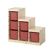 TROFAST - Storage combination with boxes, light white stained pine/red, 94x44x91 cm